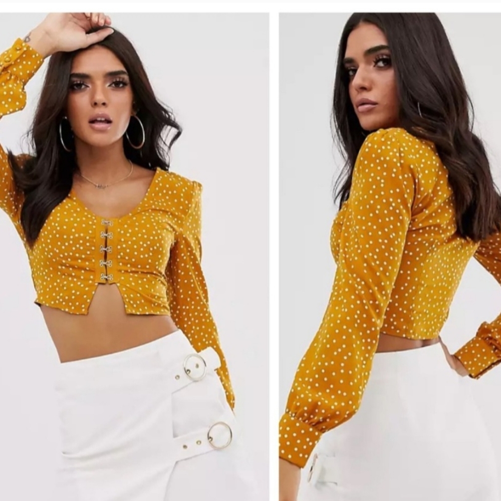Missguided Mustard Polka Dot Crop Top